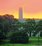 bok tower with sunset