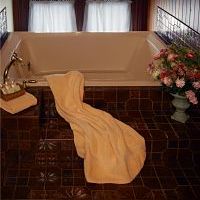 bathrobe on tile bath
