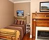 single bed and fireplace