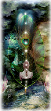 budda and woman and peacock feather inner energy