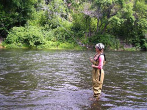 girl fishing in the river