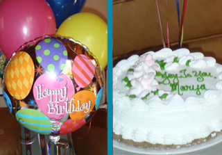 Birthday balloons and cake