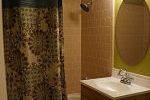 Dark green shower curtain bathroom