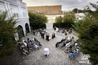 courtyard with people dancing