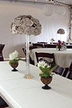 flowers on table with white tablecloth