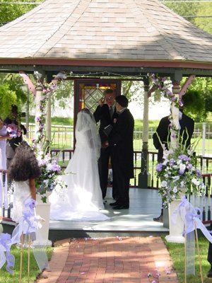 Wedding ceremony under gazebo