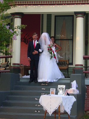 Father and Bride walking down steps