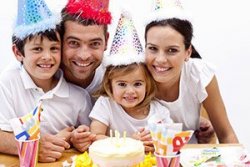 Family with party hats
