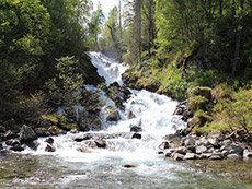 Waterfall and stream on fly out