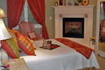 bed and fireplace