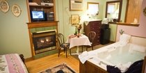 fireplace, table and jacuzzi