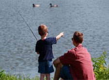 Father & Son Fishing by The North Shore Inn in Crestline, California