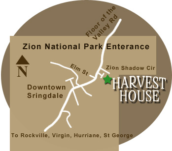 Map to Harvest House B&B in Springdale Utah