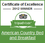 American Country Bed and Breakfast tripadvisor certificate of excellence
