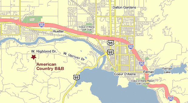 Map to American Country B&B