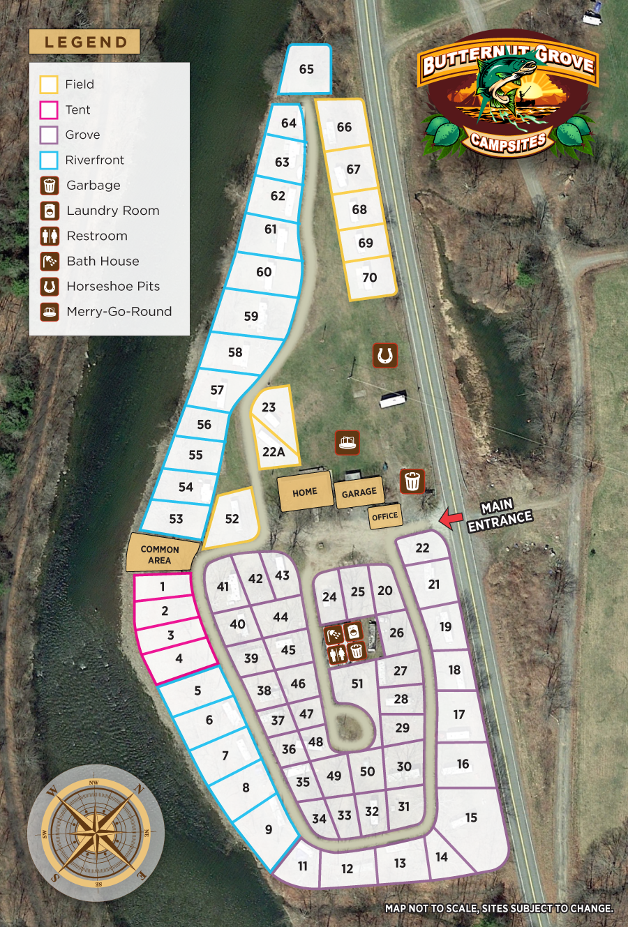 Campground Map Roscoe, NY Campsites Butternut Grove
